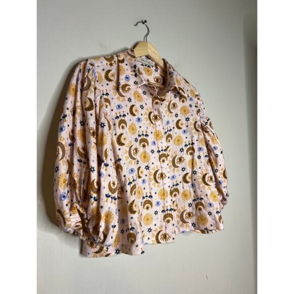 NEW The Femm Kengy Printed Puff Sleeve Top Women's Printed Pink Size: Large - Picture 3 of 7